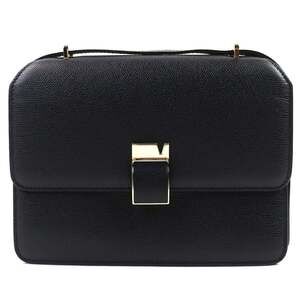 Valextra Noro Soft Calfskin Leather Shoulder Bag in Black with Light Gold Har...